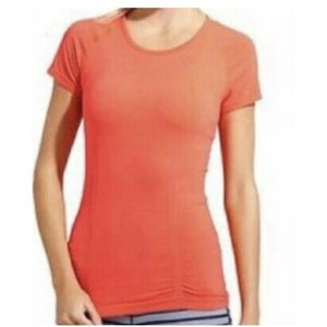 ATHLETA Top Size M Women Neon Coral Fitted T-shirt